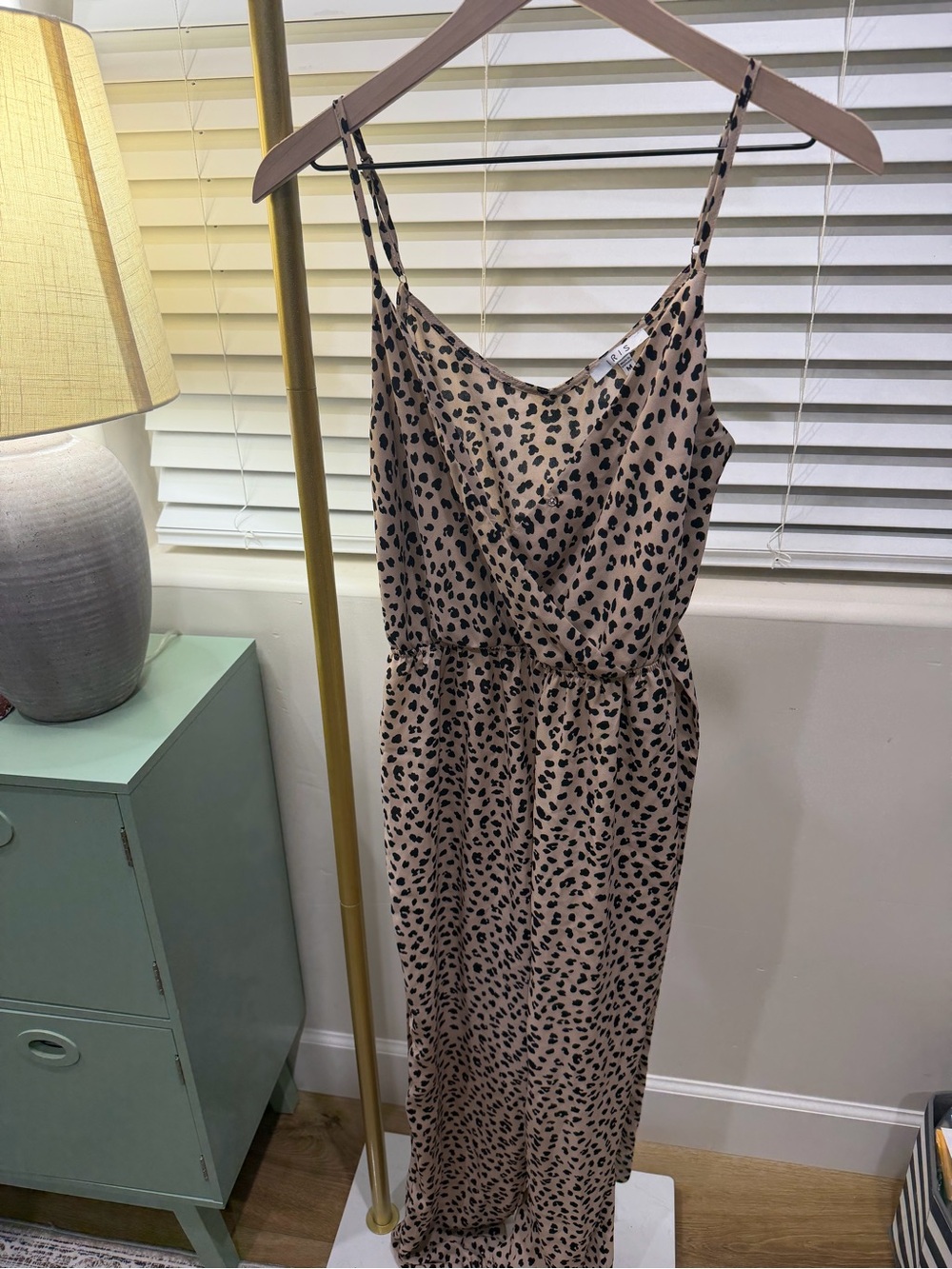 iris Beige Leopard-Print Spaghetti Strap Maxi Dress